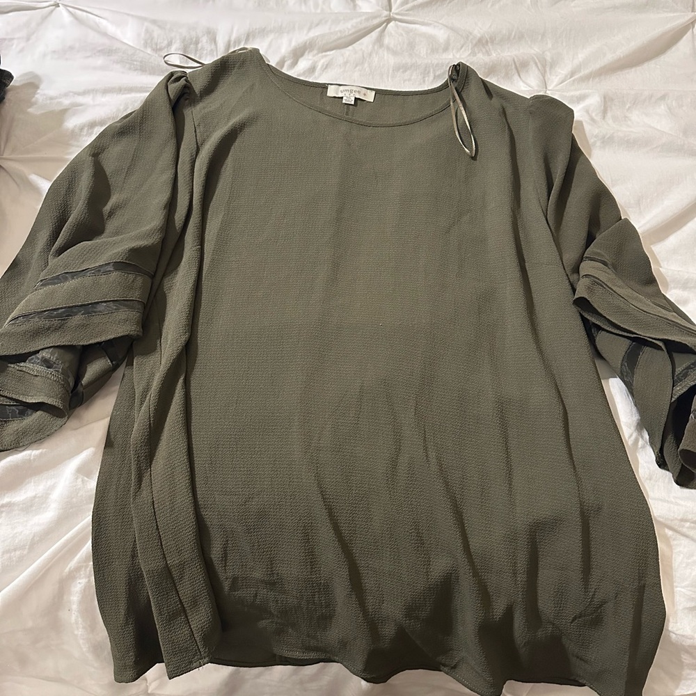 Umgee Green Boxy 3/4 Sleeve Blouse